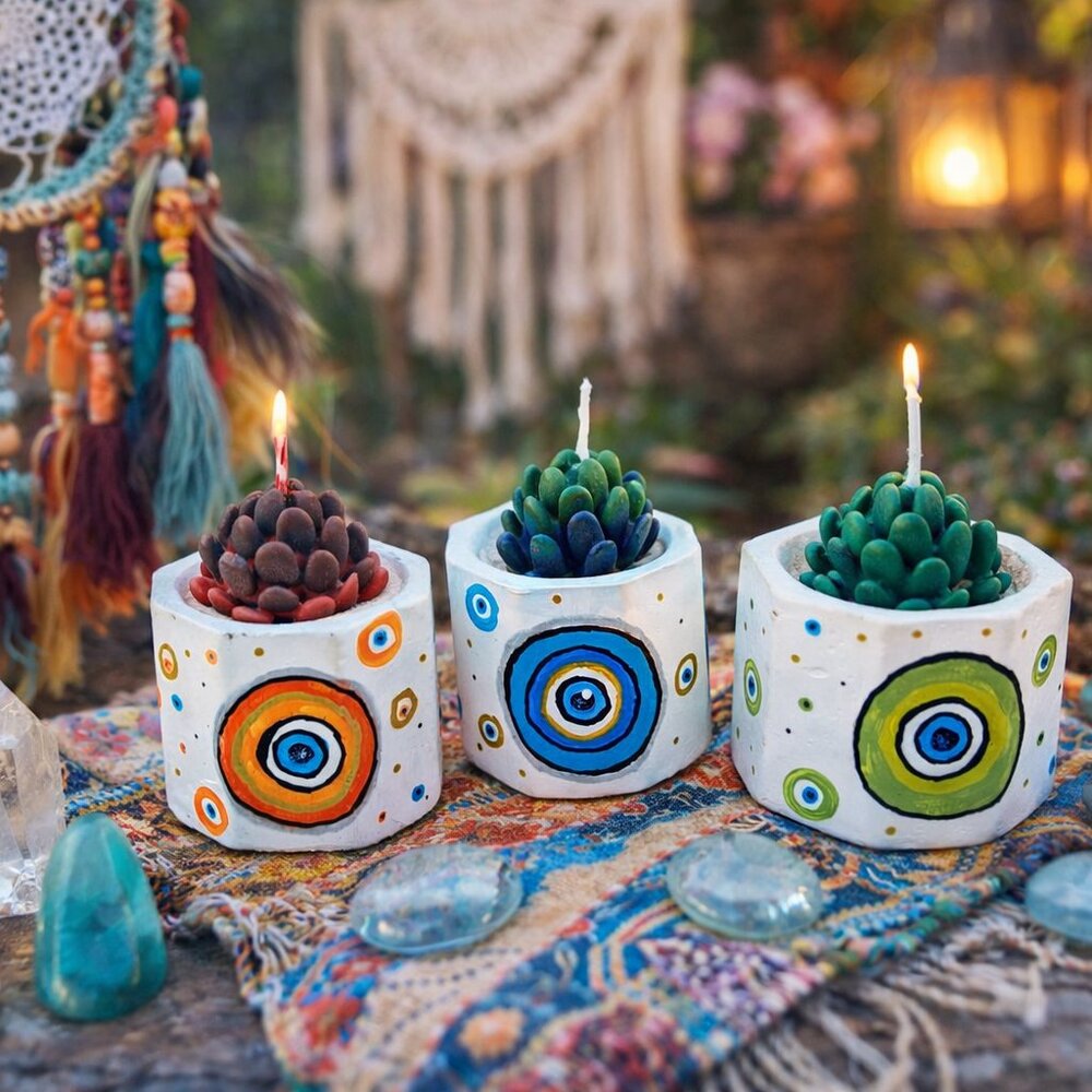 3 Pack Succulent or candle Pot Set Cement Plant full color